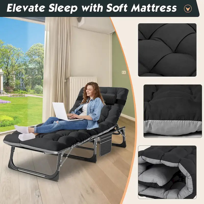 Lit de camping pliant épaissi DoCred amélioré avec matelas épais
