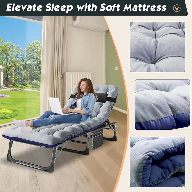 Lit de camping pliant épaissi DoCred amélioré avec matelas épais