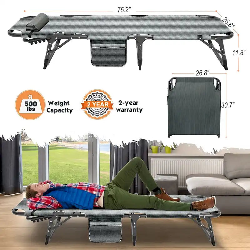 Lit de camping pliant épaissi DoCred amélioré avec matelas épais