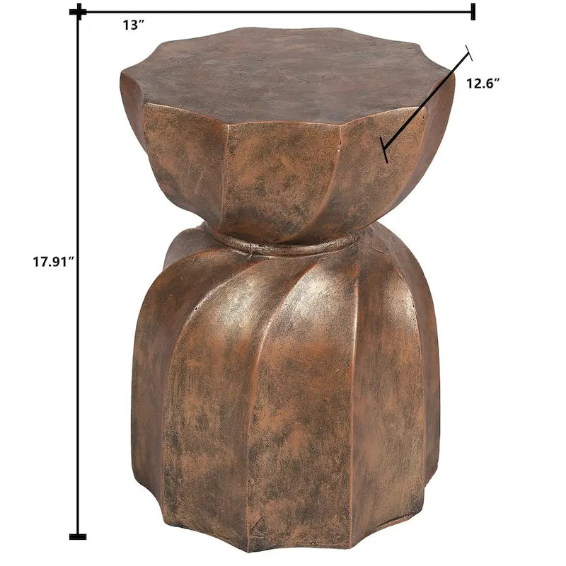 Table d'appoint et de bout ronde en ciment Hourglass, pour l'intérieur et l'extérieur