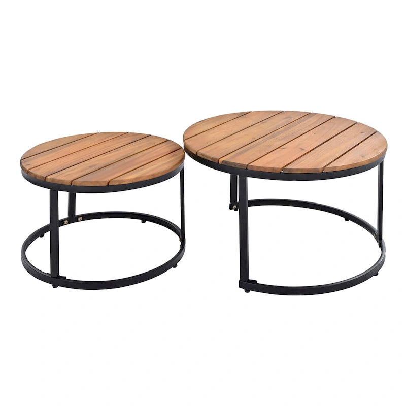 Ensemble de canapé d'angle extérieur 6 pièces Nestfair avec tables basses gigognes rondes et coussins