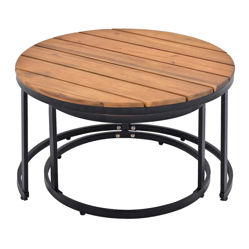 Ensemble de canapé d'angle extérieur 6 pièces Nestfair avec tables basses gigognes rondes et coussins