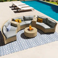 U_Style 6 - Person Fan-shaped Rattan Suit Combination with Cushions
