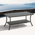 Table basse d'extérieur en osier Pocassy avec étagère de rangement à 2 niveaux Marron
