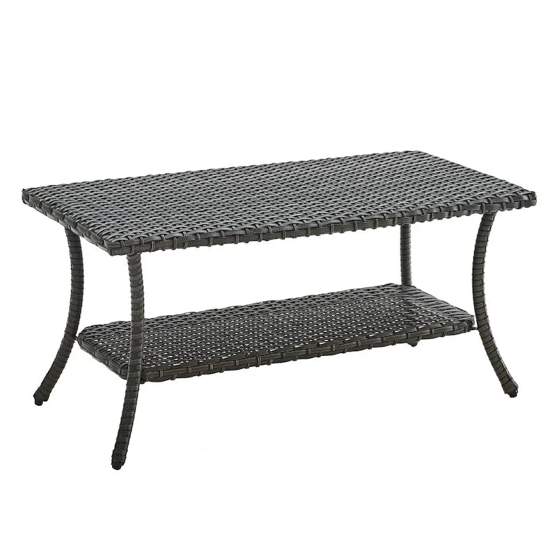 Table basse d'extérieur en osier Pocassy avec étagère de rangement à 2 niveaux Marron