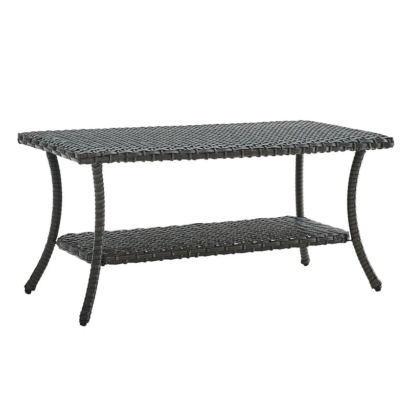 Table basse d'extérieur en osier Pocassy avec étagère de rangement à 2 niveaux Marron