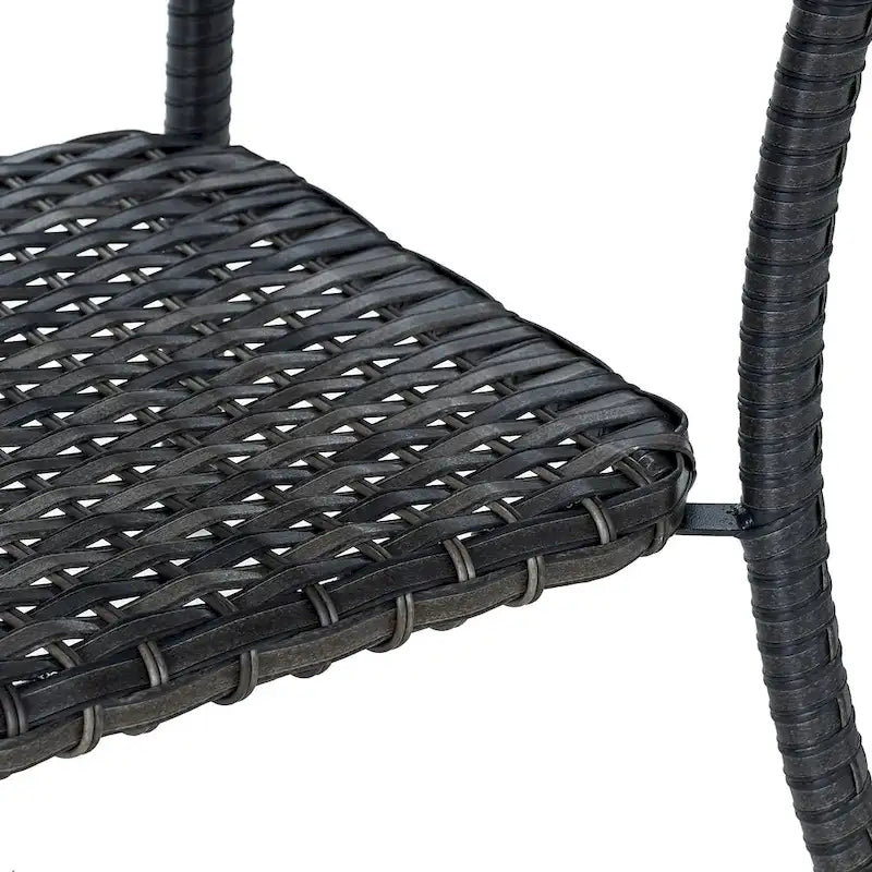 Table basse d'extérieur en osier Pocassy avec étagère de rangement à 2 niveaux Marron