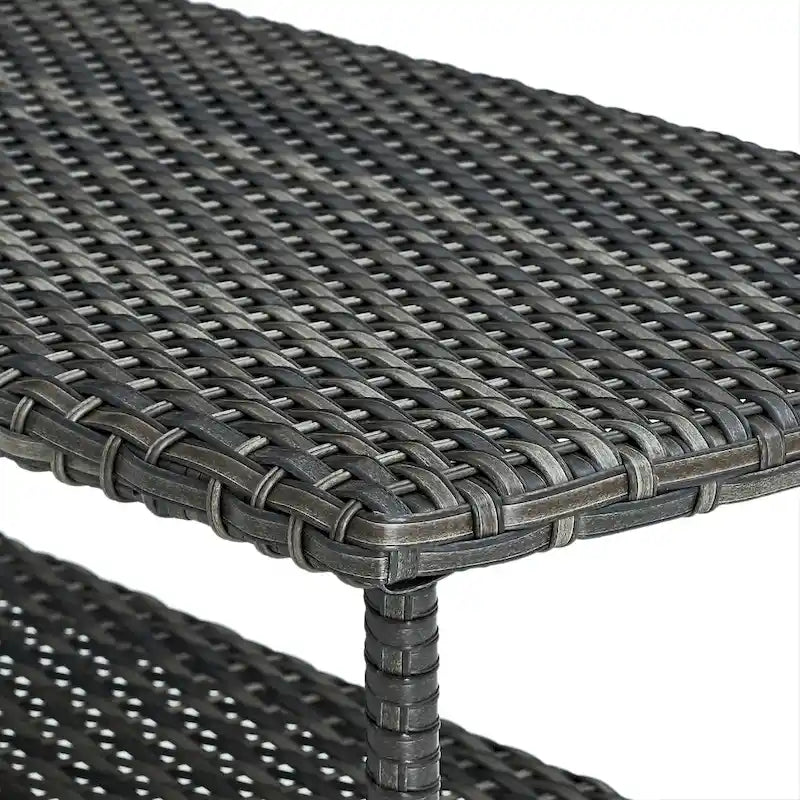 Table basse d'extérieur en osier Pocassy avec étagère de rangement à 2 niveaux Marron