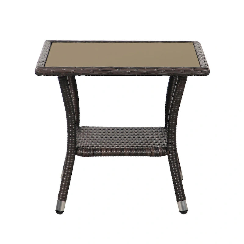 Table d'appoint carrée d'extérieur en osier, table basse de patio à 2 niveaux