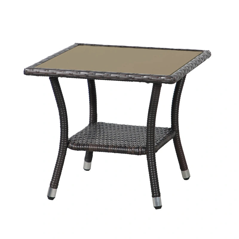 Table d'appoint carrée d'extérieur en osier, table basse de patio à 2 niveaux