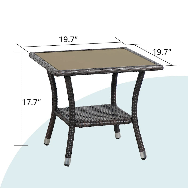 Table d'appoint carrée d'extérieur en osier, table basse de patio à 2 niveaux