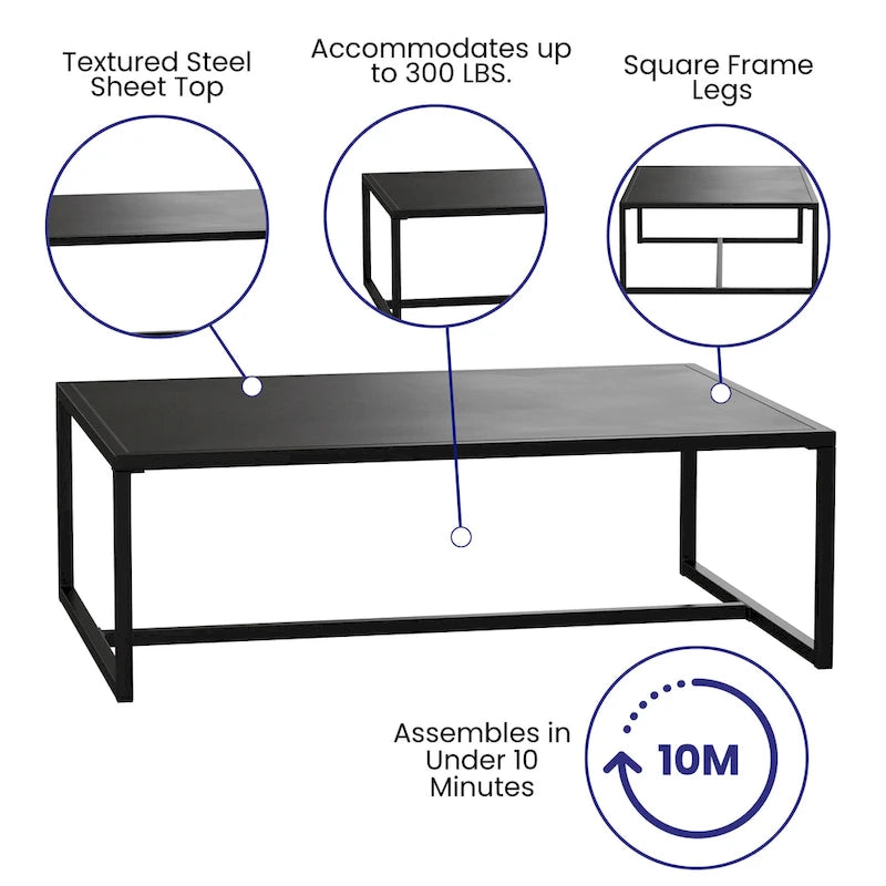 Table basse d'extérieur/d'intérieur en acier de qualité commerciale, tous temps - 32P x 45L x 15H