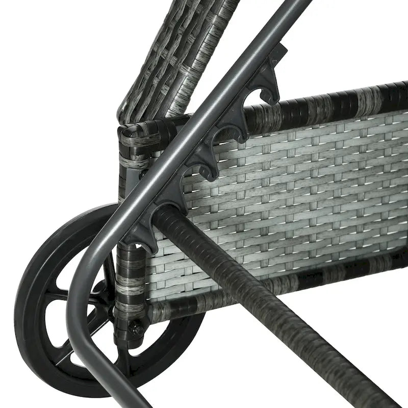 Chaise longue de jardin individuelle Outsunny en osier avec coussins, transat d'extérieur en rotin PE sur roues avec dossier réglable en hauteur