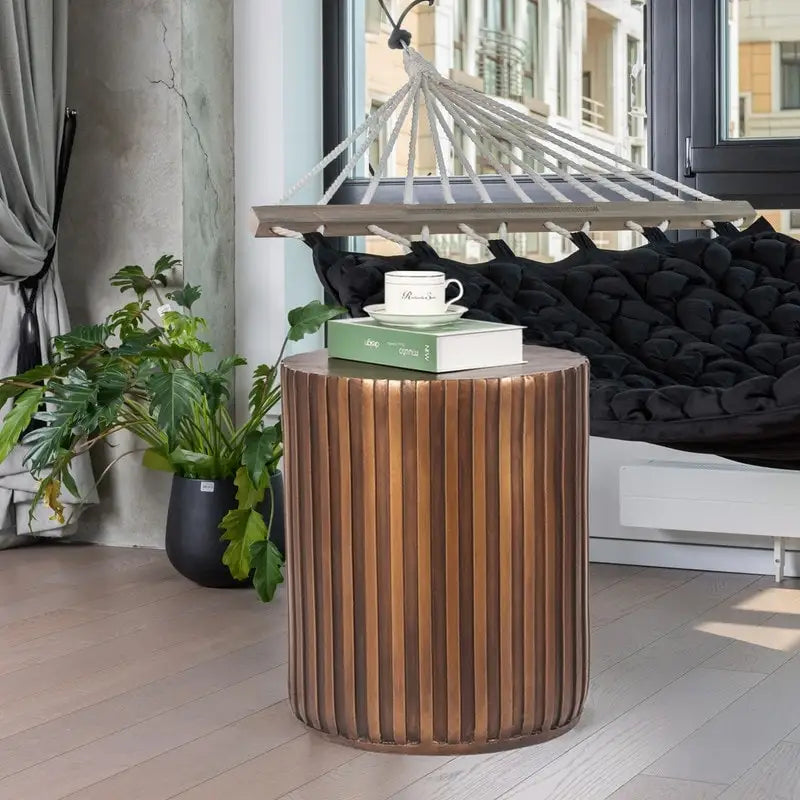 Adeco Modern Round Concrete Accent End Coffee Outdoor Side Table
