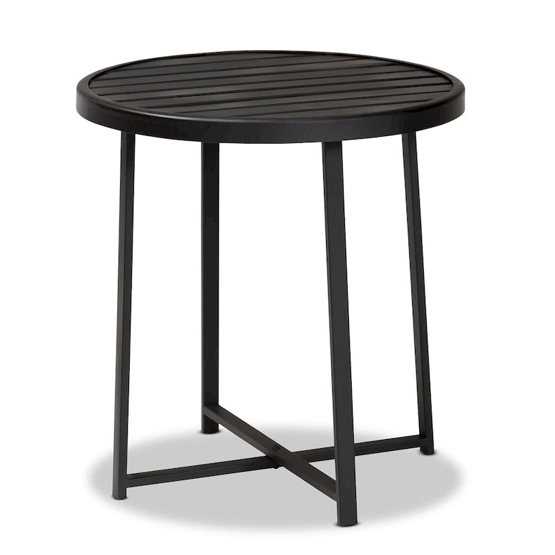 Table d'appoint d'extérieur Sadiya en métal noir industriel moderne