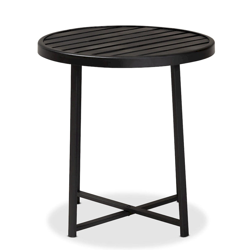 Table d'appoint d'extérieur Sadiya en métal noir industriel moderne