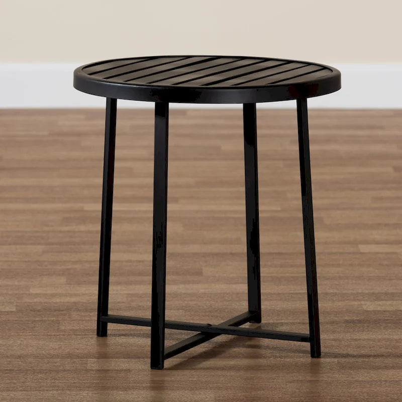Table d'appoint d'extérieur Sadiya en métal noir industriel moderne