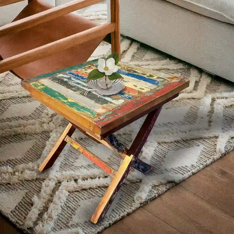 Table d'appoint pliante Marina Del Rey en teck recyclé