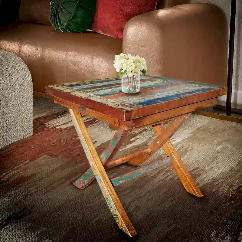 Table d'appoint pliante Marina Del Rey en teck recyclé