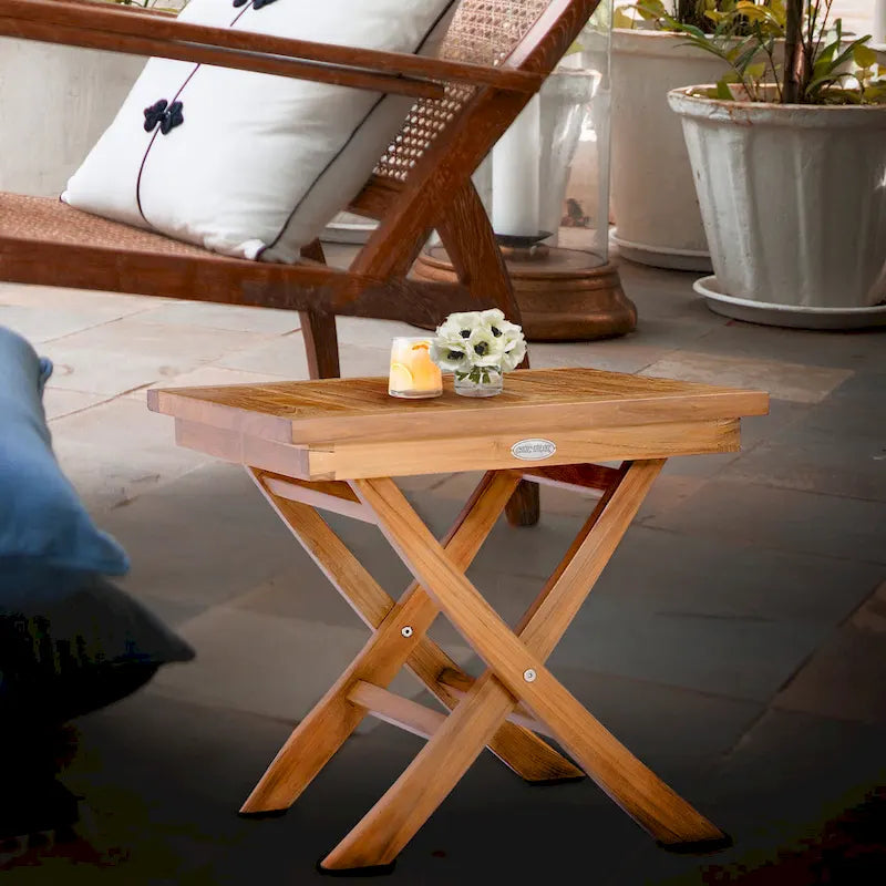 Chic Teak Titanic Outdoor Teak Wood Folding Side Table, 20 inches square
