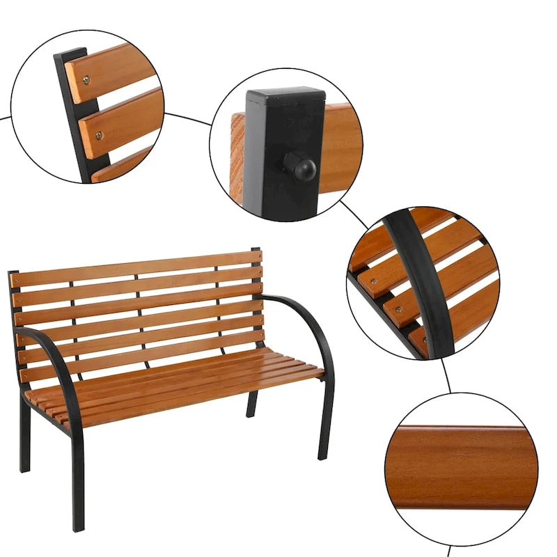 Banc de jardin/parc extérieur avec cadre en fonte et 48 lattes en bois dur