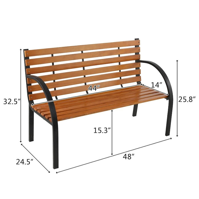 Banc de jardin/parc extérieur avec cadre en fonte et 48 lattes en bois dur