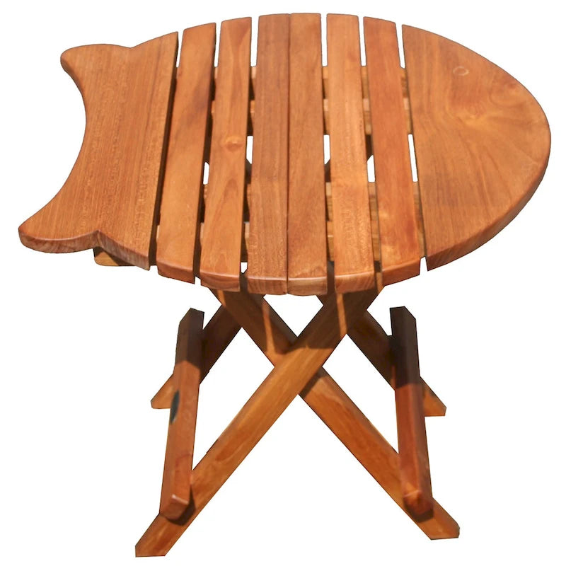 Chic Teak Fish Table de pique-nique pliante d'extérieur en bois de teck avec poignée de transport