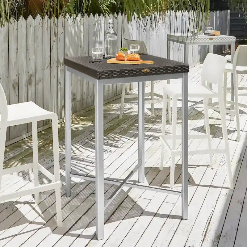 Table de bar Russ Resin tout temps avec pieds en aluminium