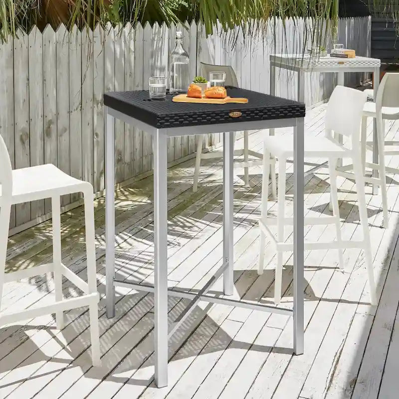 Table de bar Russ Resin tout temps avec pieds en aluminium