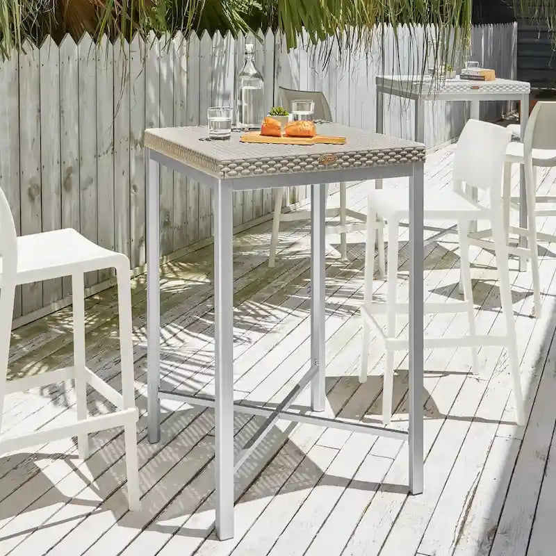 Table de bar Russ Resin tout temps avec pieds en aluminium
