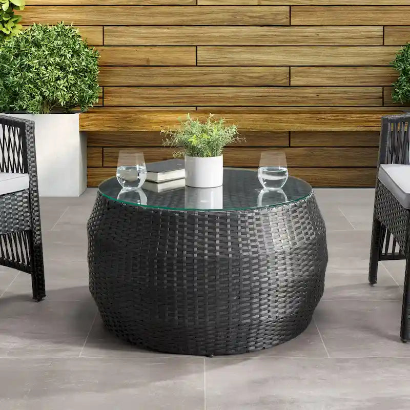 Parksville Black Wicker Rattan Round Coffee Table