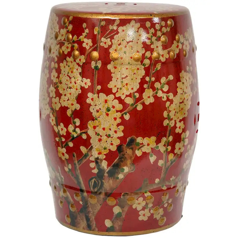 Handmade Green Birds and Flowers Porcelain Barrel Shaped Stool