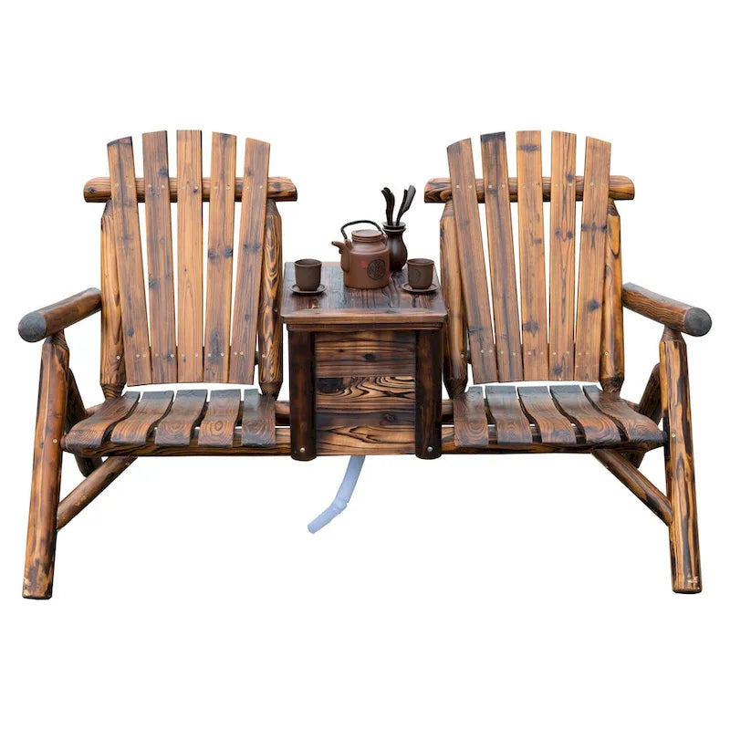 Chaise de patio Adirondack double en bois Outsunny avec glacière intégrée
