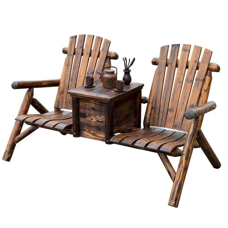 Chaise de patio Adirondack double en bois Outsunny avec glacière intégrée