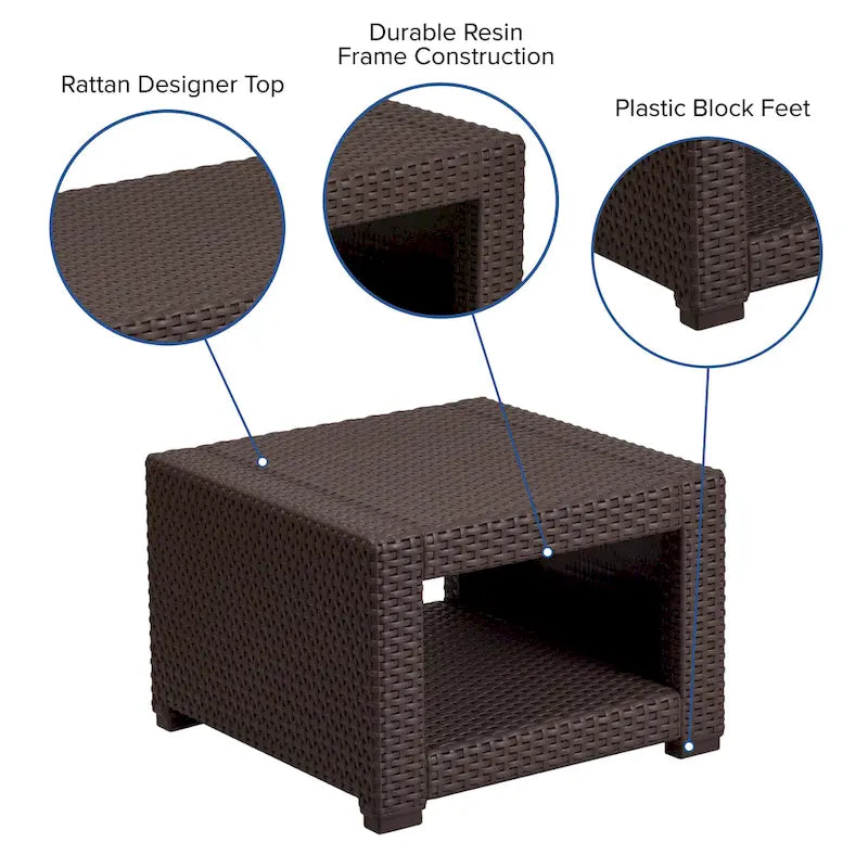Table d'appoint en rotin synthétique marron chocolat - Table d'appoint d'extérieur - Table de patio - 22 larg. x 22 prof. x 15,25 haut. - 22 larg. x 22 prof. x 15,25 haut.
