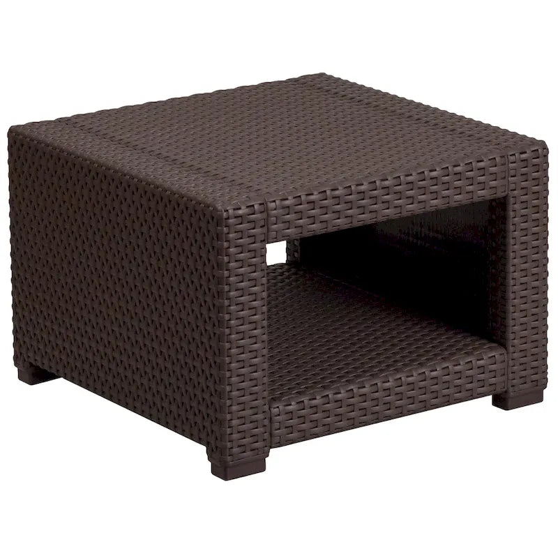 Table d'appoint en rotin synthétique marron chocolat - Table d'appoint d'extérieur - Table de patio - 22 larg. x 22 prof. x 15,25 haut. - 22 larg. x 22 prof. x 15,25 haut.