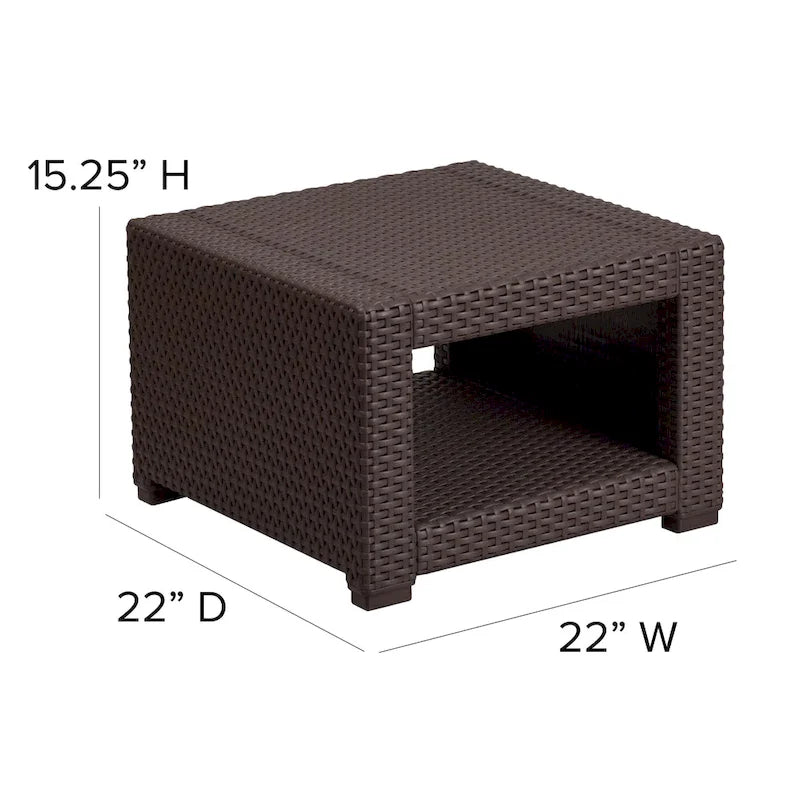 Table d'appoint en rotin synthétique marron chocolat - Table d'appoint d'extérieur - Table de patio - 22 larg. x 22 prof. x 15,25 haut. - 22 larg. x 22 prof. x 15,25 haut.