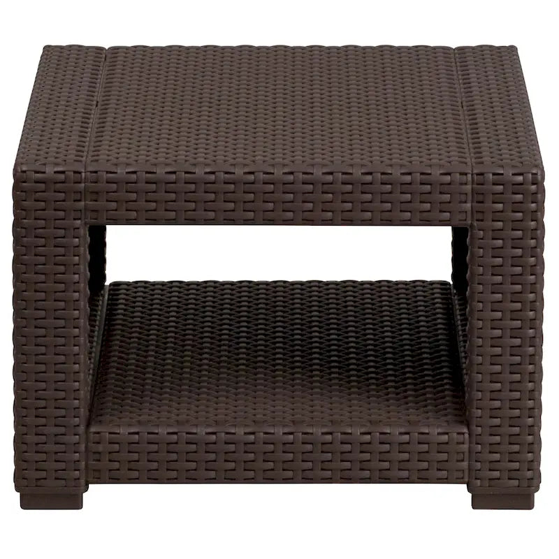 Table d'appoint en rotin synthétique marron chocolat - Table d'appoint d'extérieur - Table de patio - 22 larg. x 22 prof. x 15,25 haut. - 22 larg. x 22 prof. x 15,25 haut.