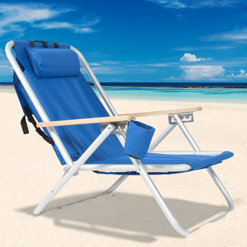 140 Portable High Strength Beach Chair with Adjustable Headrest
