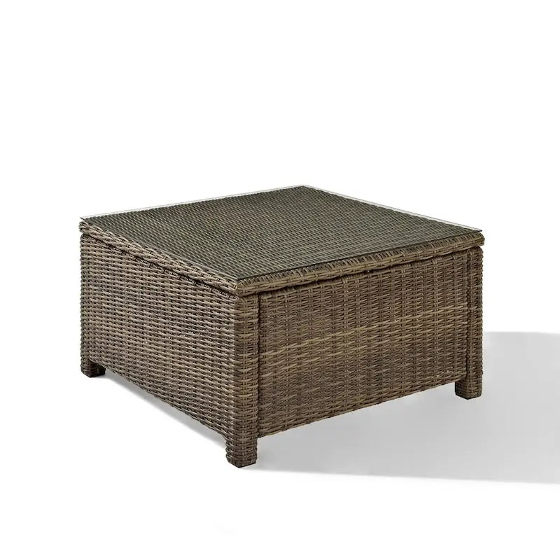 Crosley Bradenton Wicker Glass Top Sectional Outdoor Coffee Table