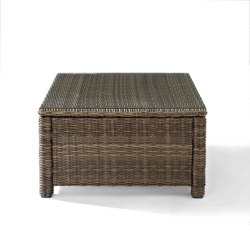Table basse d'extérieur Crosley Bradenton en osier avec plateau en verre pour sectionnel
