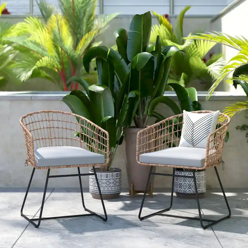 2PK Indoor/Outdoor Boho Rattan Rope Club Chairs-Seat Cushions
