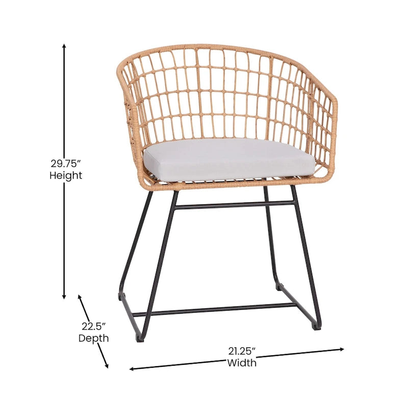 2 fauteuils de club bohème en rotin tressé pour l'intérieur/l'extérieur - Coussins d'assise inclus