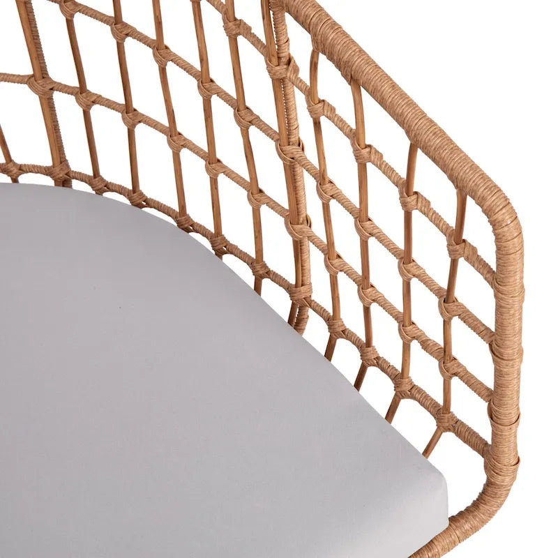 2 fauteuils de club bohème en rotin tressé pour l'intérieur/l'extérieur - Coussins d'assise inclus