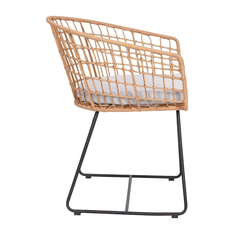 2 fauteuils de club bohème en rotin tressé pour l'intérieur/l'extérieur - Coussins d'assise inclus