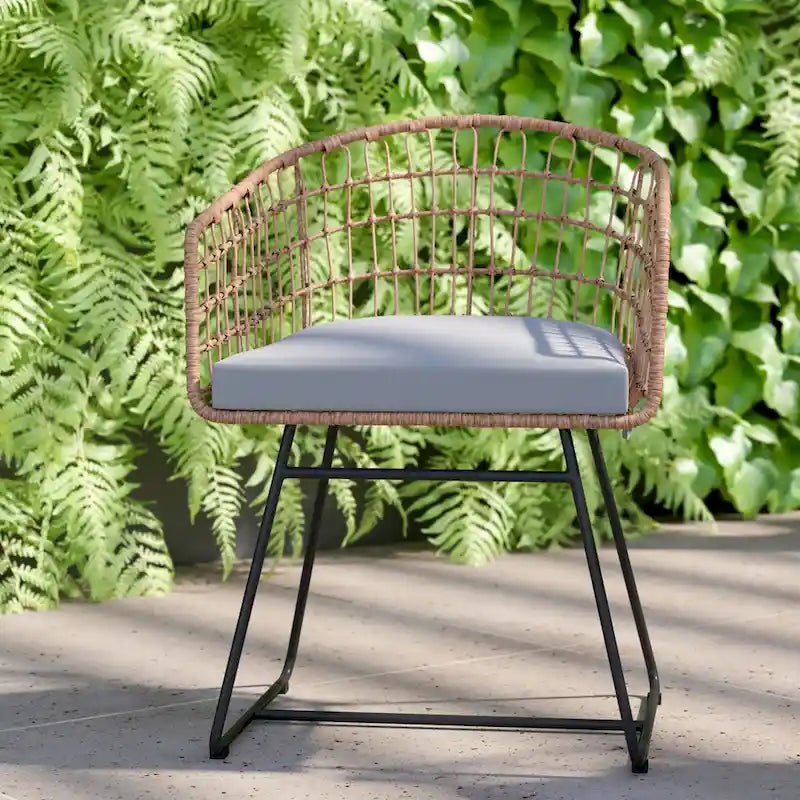 2 fauteuils de club bohème en rotin tressé pour l'intérieur/l'extérieur - Coussins d'assise inclus