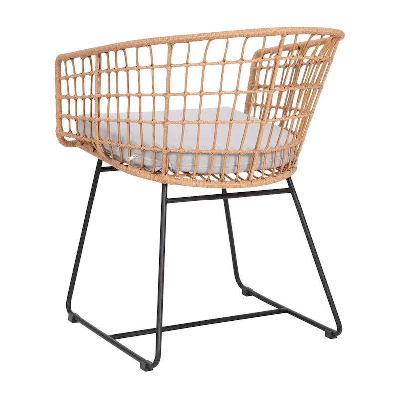 2 fauteuils de club bohème en rotin tressé pour l'intérieur/l'extérieur - Coussins d'assise inclus