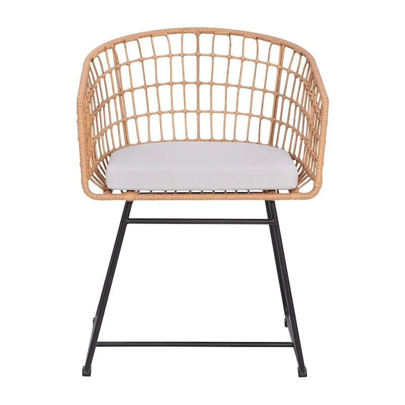 2 fauteuils de club bohème en rotin tressé pour l'intérieur/l'extérieur - Coussins d'assise inclus