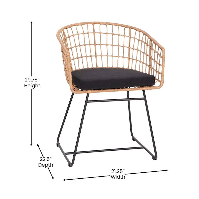 2 fauteuils de club bohème en rotin tressé pour l'intérieur/l'extérieur - Coussins d'assise inclus