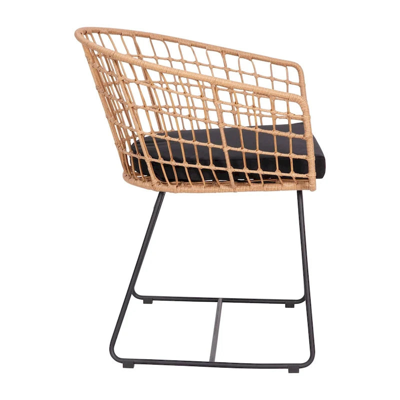 2 fauteuils de club bohème en rotin tressé pour l'intérieur/l'extérieur - Coussins d'assise inclus